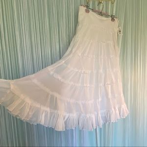 White Cotton Boho Gypsy Ruffle Skirt Size Small